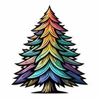 Vibrant Rainbow Pine Tree Illustration with Multicolored Leaf Layers vector