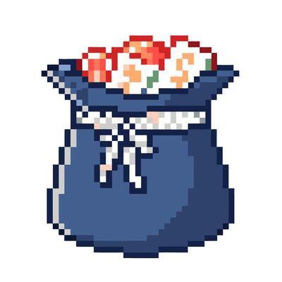 Pixel Art Bag with Colorful Flowers in Retro Game Style