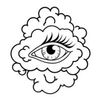 Surreal eye in clouds design intricate line art of eye amongst puffy clouds vision, imagination, fantasy vector