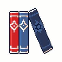 Pixel Art Illustration of Three Colorful Books with Patterns vector