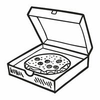 Hand Drawn Pizza Box Illustration with Open Lid and Delicious Slice vector