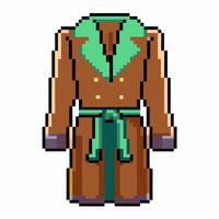 Pixel Art Brown Trench Coat with Green Collar and Belt Retro 8 bit Style Illustration vector