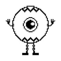 pixelated cyclops monster retro game style, quirky one eyed creature with waving arms and legs vector