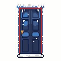 Pixel Art Winter Door with Snowy Frame in Retro Style vector