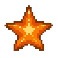 Pixelated star icon, retro gaming design, 8 bit nostalgic art vector