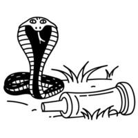 Cobra standing with open hood on grass near broken bottle snake wilderness, danger concept illustration vector