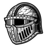 Medieval knight helmet illustration vintage armor design with detailed engraving vector