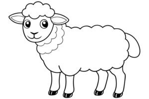 Cute cartoon sheep with fluffy wool, outlined and isolated vector