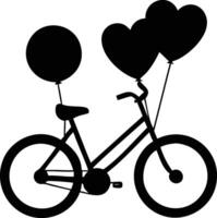 Minimal Bicycle Silhouette with Heart Balloons and Round Balloon on Top vector