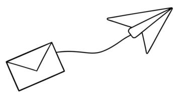 Line Art Paper Airplane Connected to an Envelope with a vector