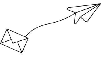 Outline Paper Airplane Connected to Envelope Minimalist Design vector