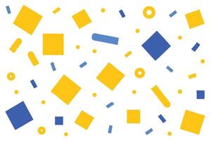 Geometric Shapes Pattern Blue Squares, Yellow Circles, Rectangles on White vector