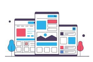 Three Mobile Phone Screens with Abstract Web Layouts vector