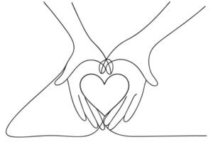 Continuous Line Drawing of Heart Shape Made With Two Hands vector