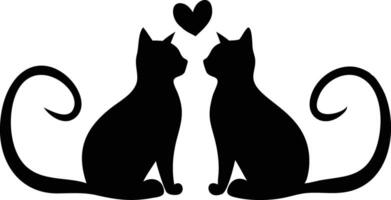 Two Black Cat Silhouettes Facing Each Other With A Heart Symbol Above Them vector