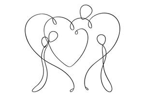 Minimalist Family in Heart Shape Continuous Line Drawing vector