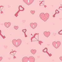 Bright seamless pattern with valentine's day and love objects in modern style on a pink background. vector