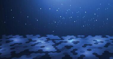 Abstract hexagon background with lines and dots on a dark blue background. vector