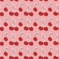Seamless pink and red cherry pattern with bows on retro background vector