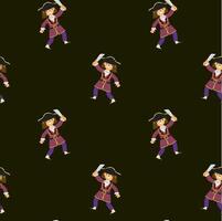 Cartoon pirate pattern with child characters on dark background vector