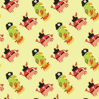Seamless pirate themed pattern with parrots and crabs vector