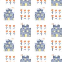 Whimsical princess castle and tulip pattern for children design projects vector