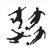figures of soccer players in various dynamic black silhouette vector