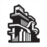An abstract architecture with a thick outline silhouette black vector