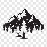 Smooth Flat Silhouette of Mountains and Forest in Black Design vector