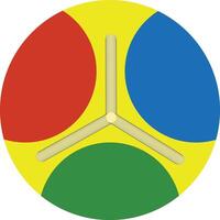 Ball shape with basic color segments of blue, red and green with a yellow base vector