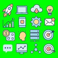set of icon on green background about startup and technology vector