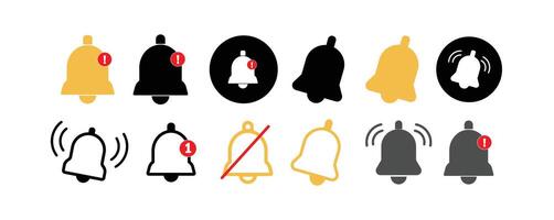 Notification bell icon set. Notification ringing bell icon set. New message notifications icons vector