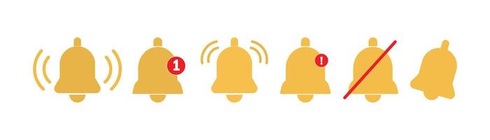 Notification bell icon. Alarm symbol. Notice message. Set of ringing bells collections. vector