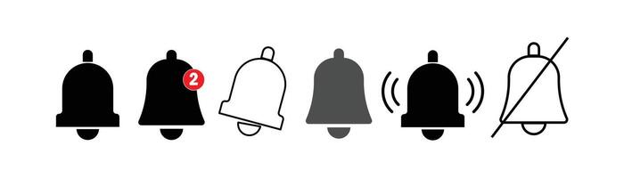 Notification bell icon collections. Alarm symbol. Notice message. Set of ringing bells with new notification. vector