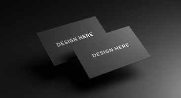Two black business card mockup floating against dark modern background for design placement psd
