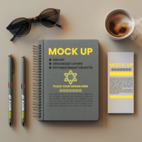 Spiral notebook and spring binder notebook cover mock up for notepad and corporate paper psd