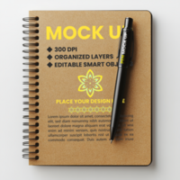 Corporate spiral notebook mock up with binder notepad spring diary and note paper psd