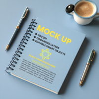 Corporate diary mock up with spiral notebook spring notebook binder and notepad paper psd