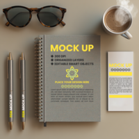 Spiral notebook mock up featuring spring notebook and notepad with spiral binder and note cover psd
