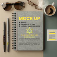 Binder notebook mock up for spiral diary paper note with cover and spring notepad use psd