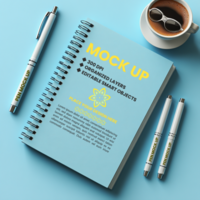 Spring notepad binder with spiral notebook mock up showing corporate note and paper diary psd