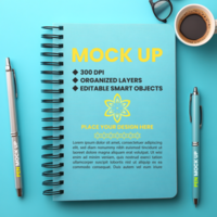Notebook mock up for corporate spiral notepad and spring binder with spiral notebook cover psd