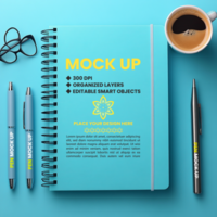 Spiral notebook mock up with corporate diary binder and spring notebook cover notepad psd