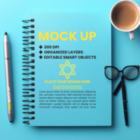 Spiral notebook mock up displaying notepad spring cover binder paper note for diary use psd