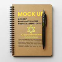 Notepad spring spiral notebook and binder mock up showing corporate diary and paper note psd