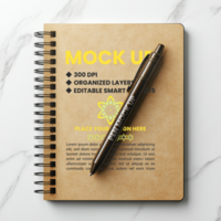 Spring notebook mock up with spiral paper notepad binder and corporate spiral diary psd
