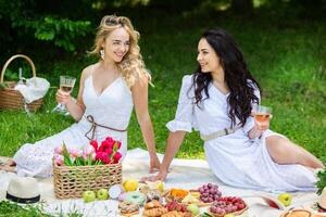 Girls Enjoying a Picnic in the Green Outdoors Under the Sun photo