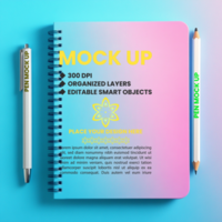 Notepad and spiral notebook mock up for corporate diary paper spring note binder usage psd
