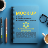 Notepad binder and paper note mock up with spiral notebook spring cover for diary use psd