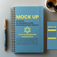 Spiral binder mock up with spring notebook and spiral notebook cover used as notepad or diary psd